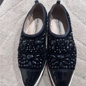 Karl Lagerfeld Black Jeweled Slip-On Sneakers